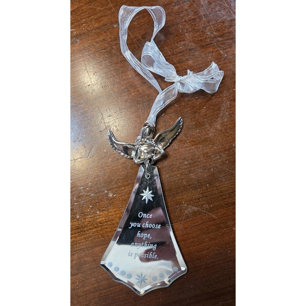 Angel Ornament Mirror Suncatcher Inspirational Quote Hope Silver Tone Religious